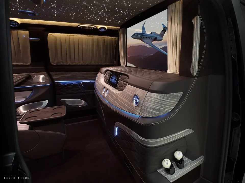 Screen and wood trim in the passenger partition